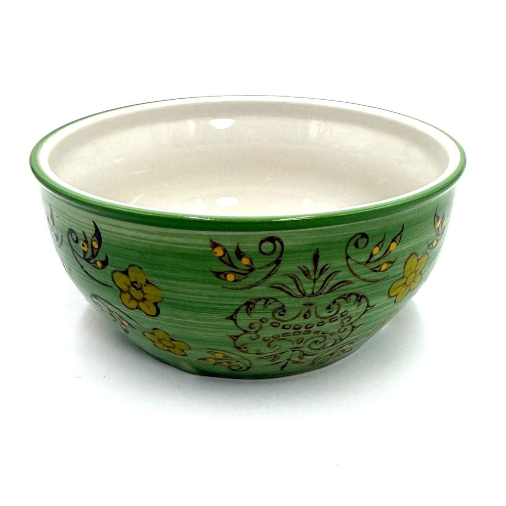 Yokohama Studio Bowl 5.5" Green Pineapple Hand Painted Ceramic Floral Japan